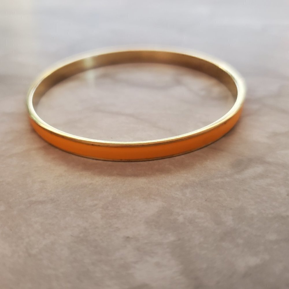 🧡 Vintage 2000's 00's Y2K J.Crew bright Orange Enamal Skinny Bangle Bracelet 🧡 - Picture 2 of 9